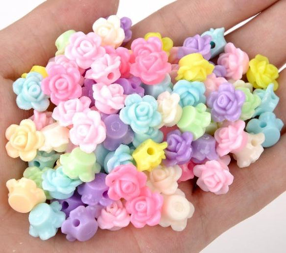 acrylic flower beads, pastel beads, uk beads, bead supplier