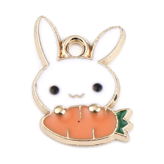 Gold Enamel White Rabbit Charm with Carrot