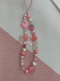 Phone or Bag Charm - Beaded Bow, Strawberry and Hearts