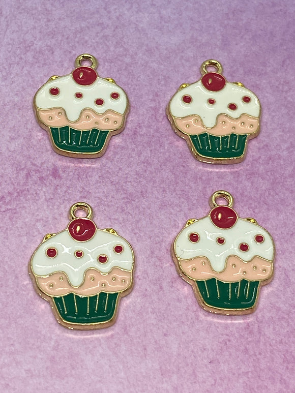 Cup Cake Gold Enamel Charms