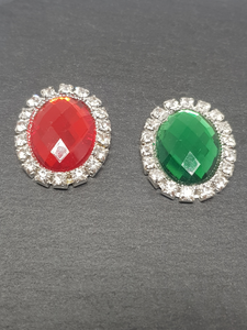 Oval Resin Rhinestone Cabochons Green or Red