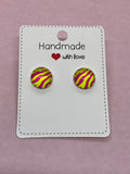 Pink and Yellow Zebra Earring Studs 12mm - Matching Ring Available