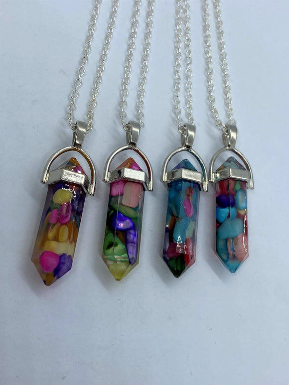 Coloured Gravel Point Pendant Necklaces, Jessica May Designs,
