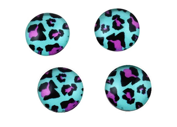 Pair of Blue and Pink Animal Print 8mm Glass Cabochon 