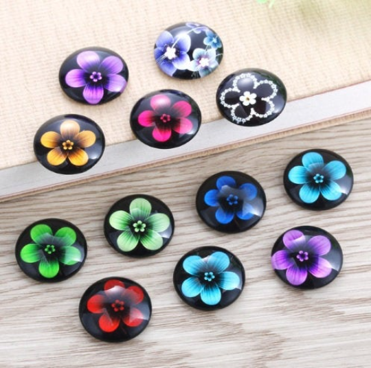 Pair of Glass Flower Cabochon, Size 10mm