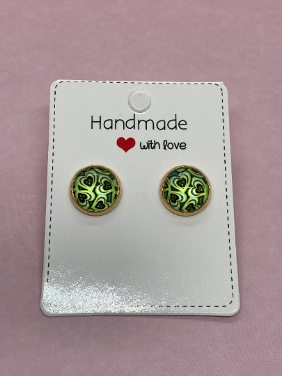 Green Heart Earring Studs 12mm