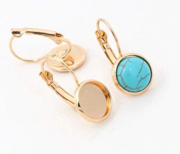 Gold Plated Cabochon Earring Settings, 12mm,