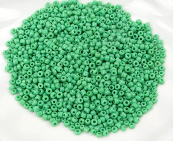 Green Glass Seed Beads, 2mm