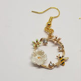 Gold Plated Flower and Bee Earrings