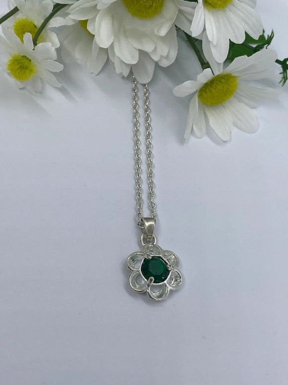 Emerald Green Crystal Flower Necklace