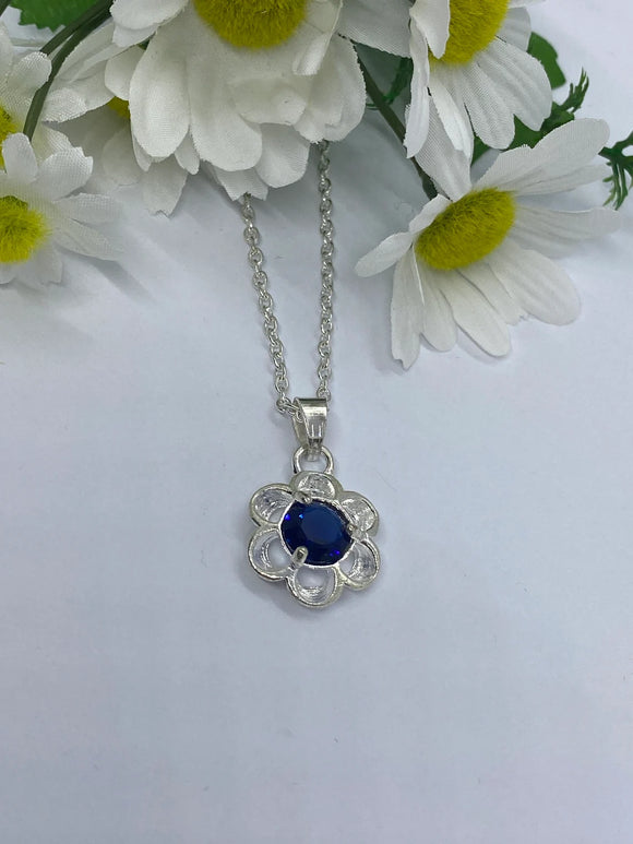 Sapphire Blue Crystal Flower Necklace