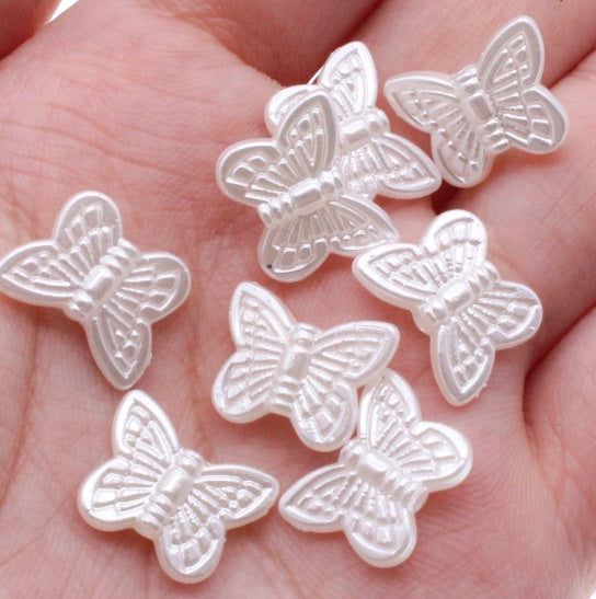 Acrylic Imitation Pearl Butterfly Beads 15mm