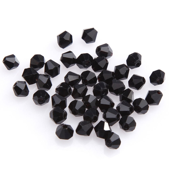 Black Glass Bicone Beads - 4mm black beads, uk beads