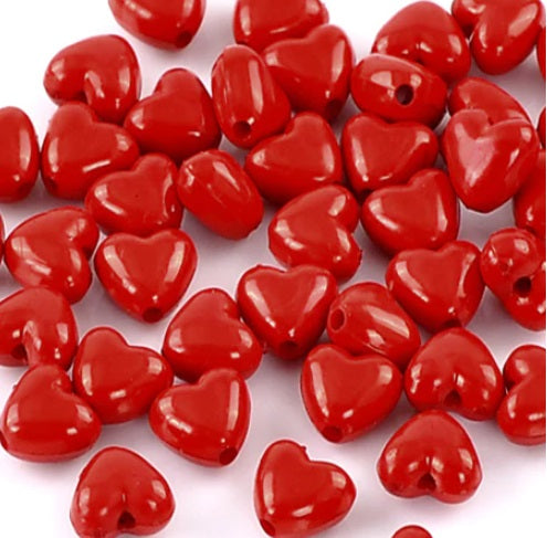 Red Chunky Heart Beads - Acrylic 11mm