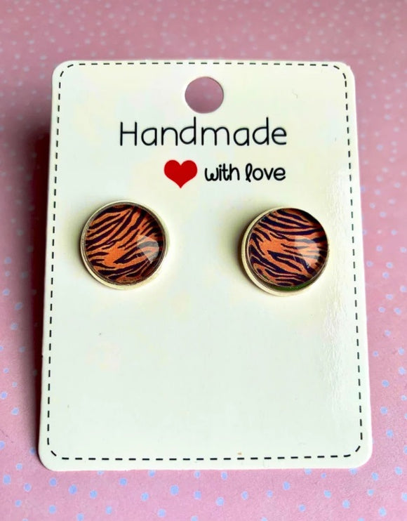 Tiger Print Earring Studs 12mm - FREE POSTAGE