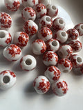 Ceramic Red and white Floral Beads | Uk Beads