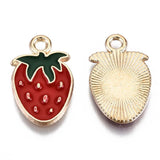 Gold Plated Enamel Strawberry Charms