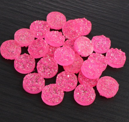 Bright Pink Resin Druzy Cabochons - Size 12mm