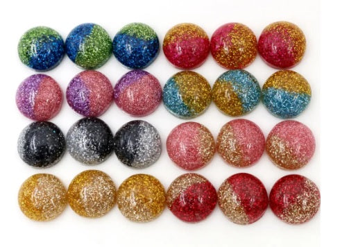Two Tone Resin Glitter 12mm Cabochons