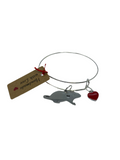 Silver Plated Bangle with Stainless Steel Rat Heart Charm - FREE POSTAGE