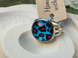Blue and Pink Leopard Print Cabochon Ring