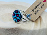 Blue and Pink Leopard Print Cabochon Ring