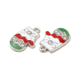 Silver Rhinestone Enamel Christmas Mitten Charm