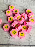  Polymer Clay Flower Beads, Smiley Beads,