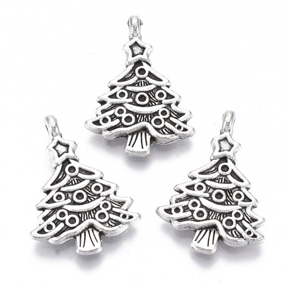 Chunky Silver Christmas Tree Charms