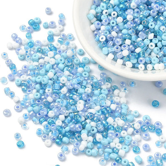 Mixed 3mm Blue Glass Seed Bead Packs