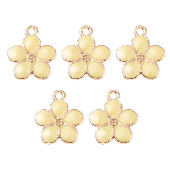 Gold Enamel Flower Charms 17mm - Yellow Chiffon