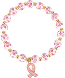Pink or Blue Ceramic Beaded Bracelet with a Breast Awareness Ribbon
