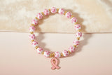 Pink or Blue Ceramic Beaded Bracelet with a Breast Awareness Ribbon