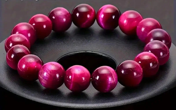 Pink Tiger’s Eye Beaded Bracelet with Velvet Pouch