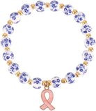 Pink or Blue Ceramic Beaded Bracelet with a Breast Awareness Ribbon