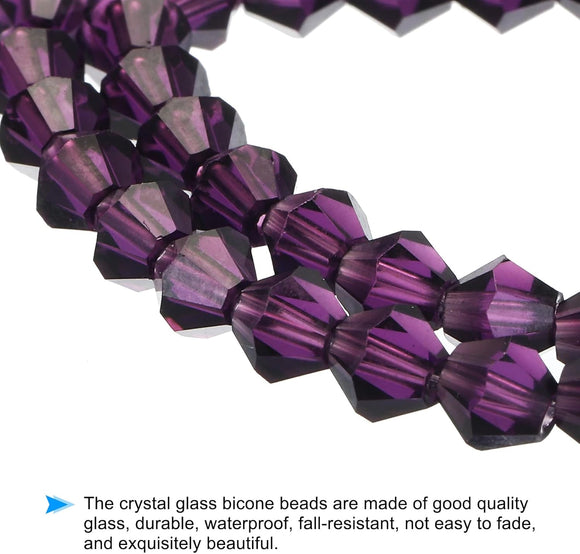 Pack of 48 x 6mm Purple Glass Faceted Bicone Beads
