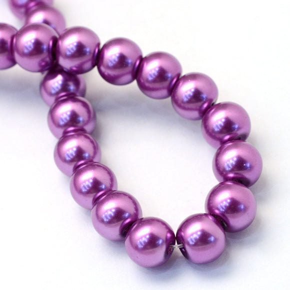 Pearlised Purple Orchid Glass Pearl Beads 6mm (pack of 50)