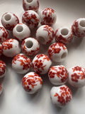 Ceramic Red and white Floral Beads | Uk Beads