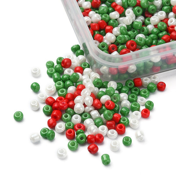 Mixed Christmas Glass Beads, 3-3.5mm