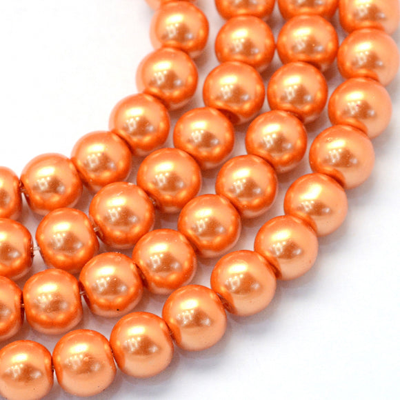Pearlised Orange Glass Pearl Beads 6mm (pack of 50)