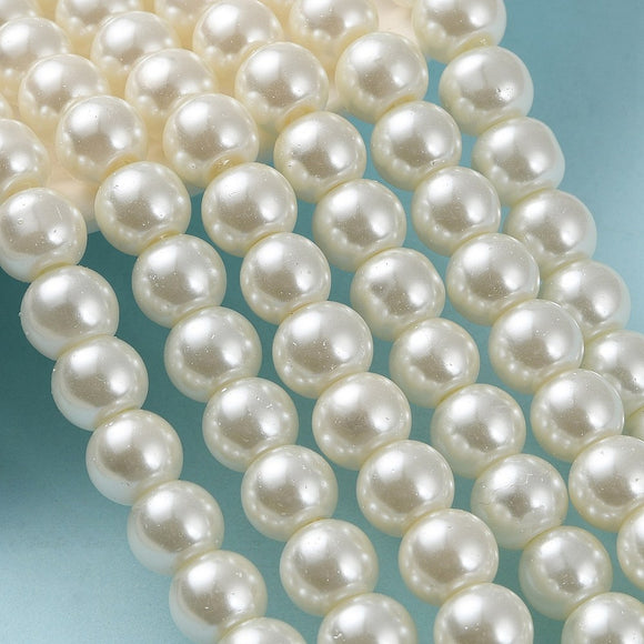 Creamy White 8mm Glass Pearl Beads 8mm (pack of 25)