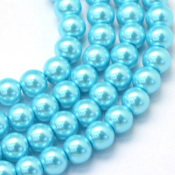 Pearlised Cyan Glass Pearl Beads 6mm (pack of 50)