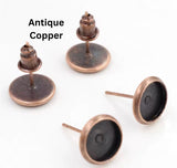 Antique Copper 8mm Cabochon Earring Settings with Bullet Backs