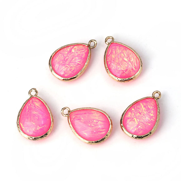 Aurora Borealis Pink Foil Leaf Pendants