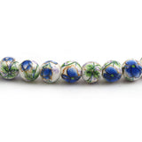 Ceramic 9mm Blue Flower Beads