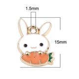 Gold Enamel White Rabbit Charm with Carrot