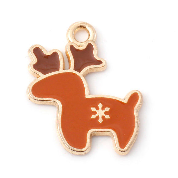 Gold Plated Reindeer Enamel Charms