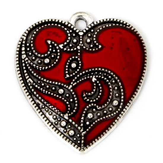 Silver Red Enamel Heart Pendant