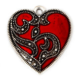 Silver Red Enamel Heart Pendant