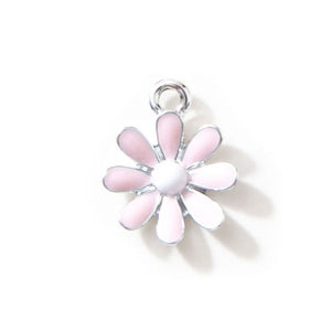 Silver Pink Daisy Flower Enamel Charms